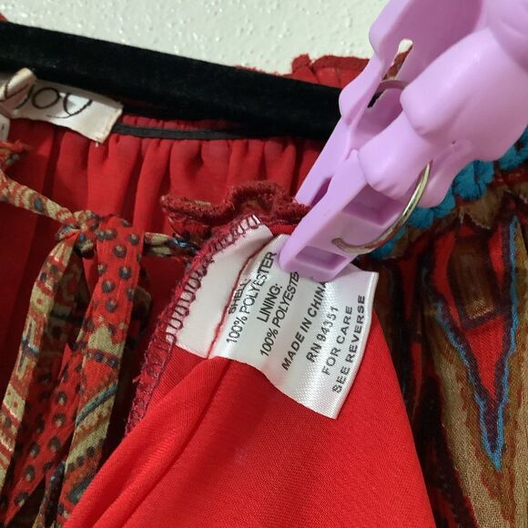 Joy Joy Bohemian Hippie Festival Colorful Boho Embroidered Red Peasant Blouse M - Picture 7 of 11